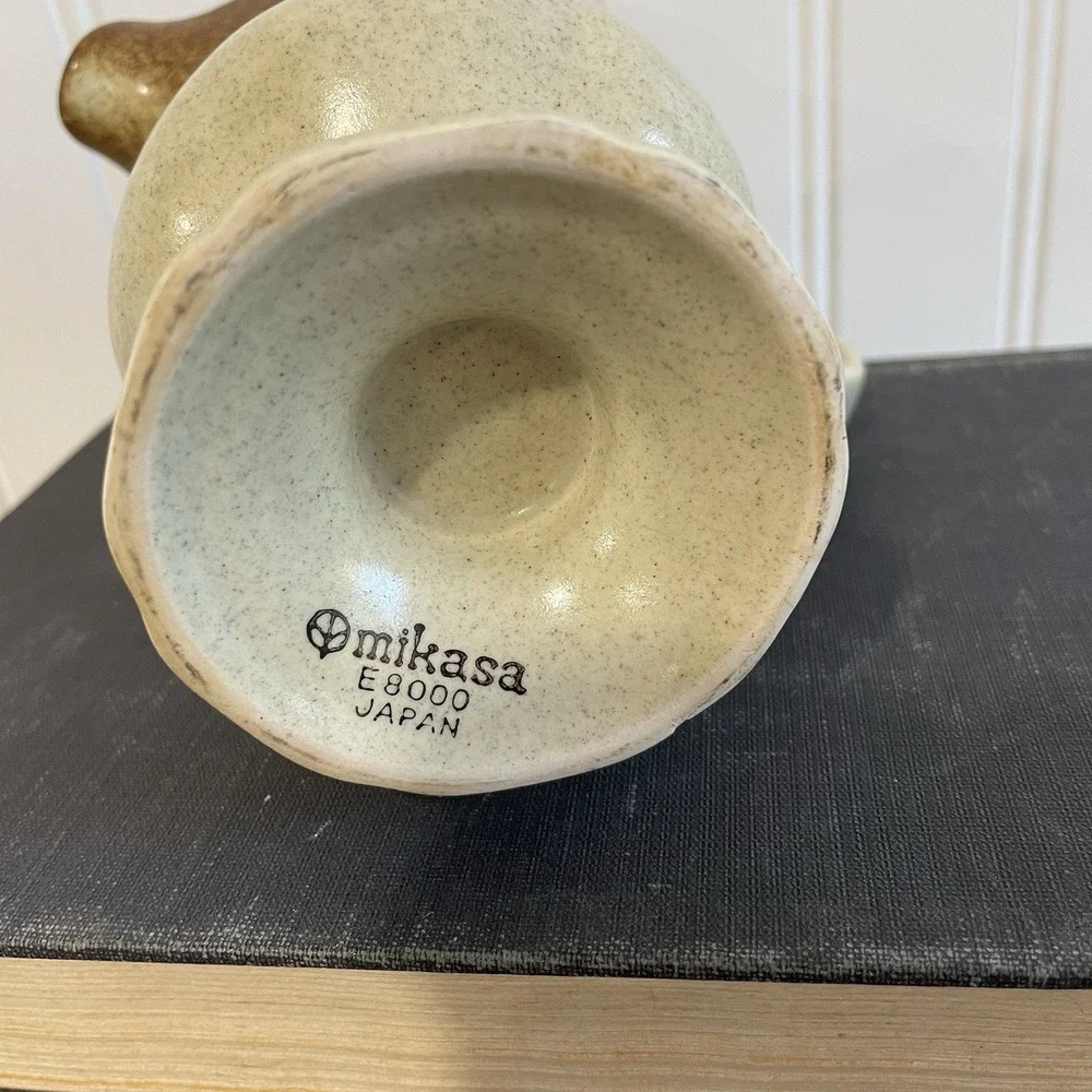 Mikasa E8000 Terra Stone Creamer‎ Pitcher Speckled Brown Drip Glaze Japan MCM
